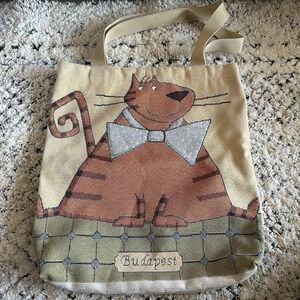 Budapest Double‎ Sided Cat Print Tote Bag 16" Made in Hungary Farmers Market Bag